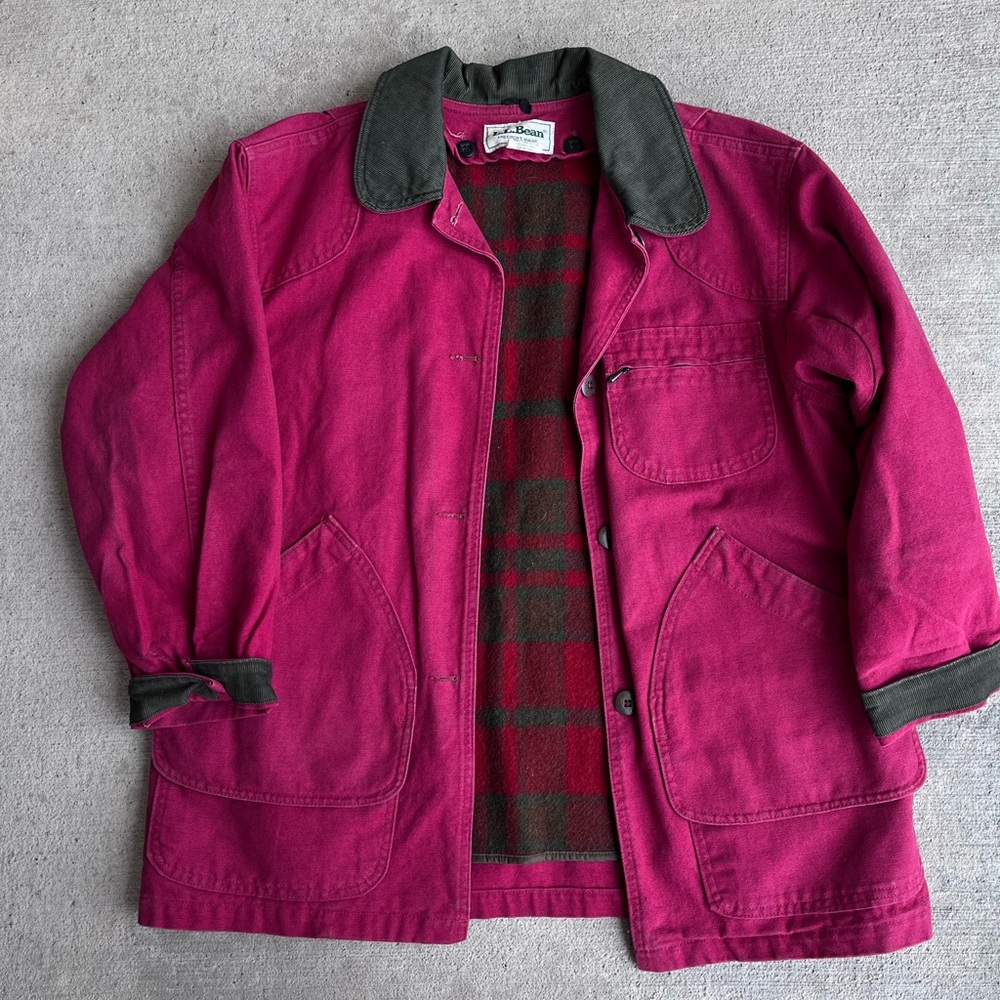 Vintage 90s flannel lined LLbean chore coat red green corduroy barn coat jacket